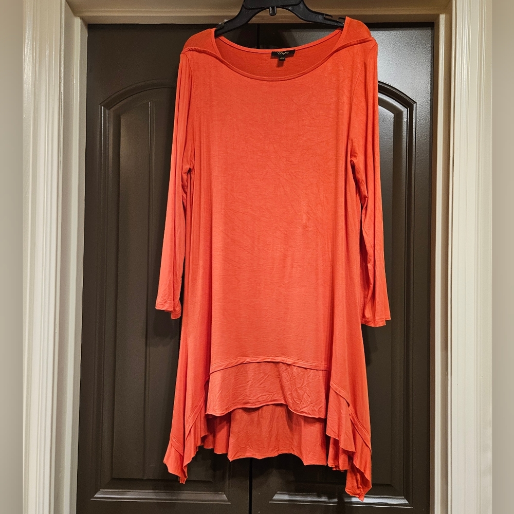 Cupio Coral Orange Layered High-Low Tunic